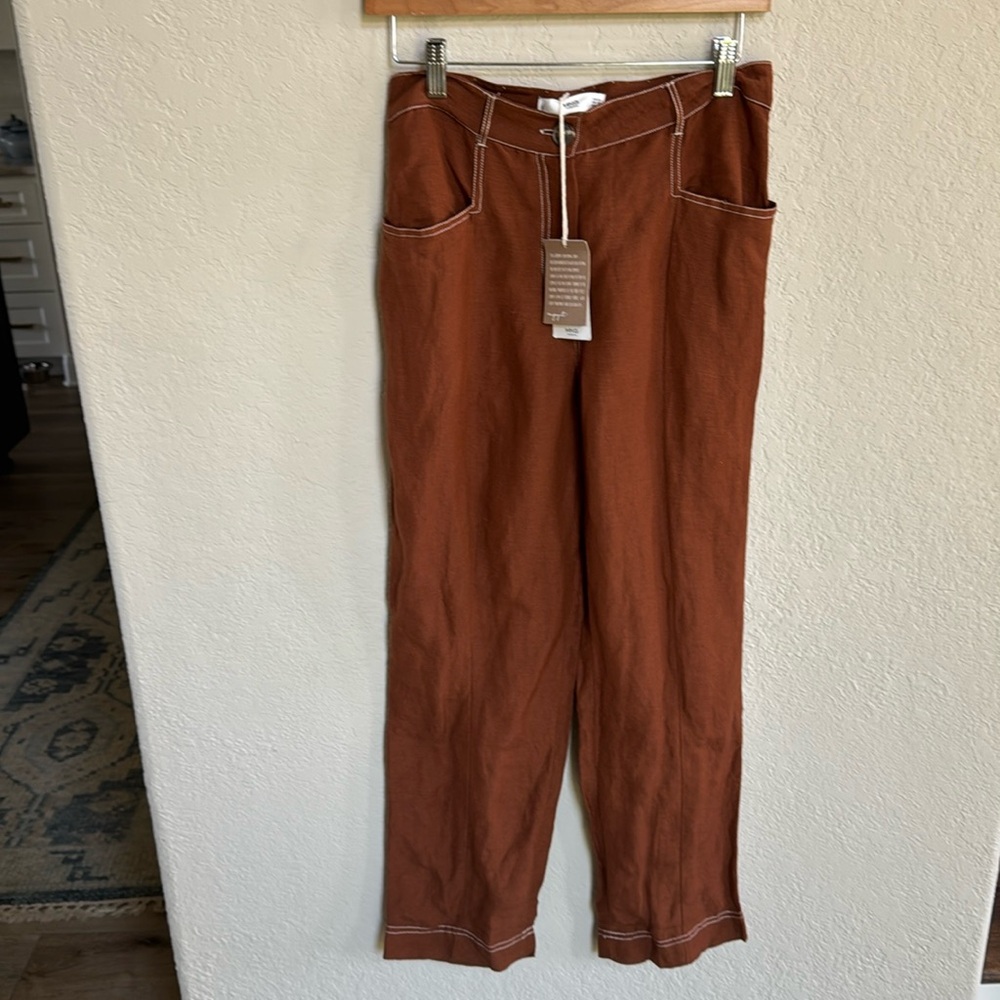 NWT High Rise Brown Linen Wide Leg Pants